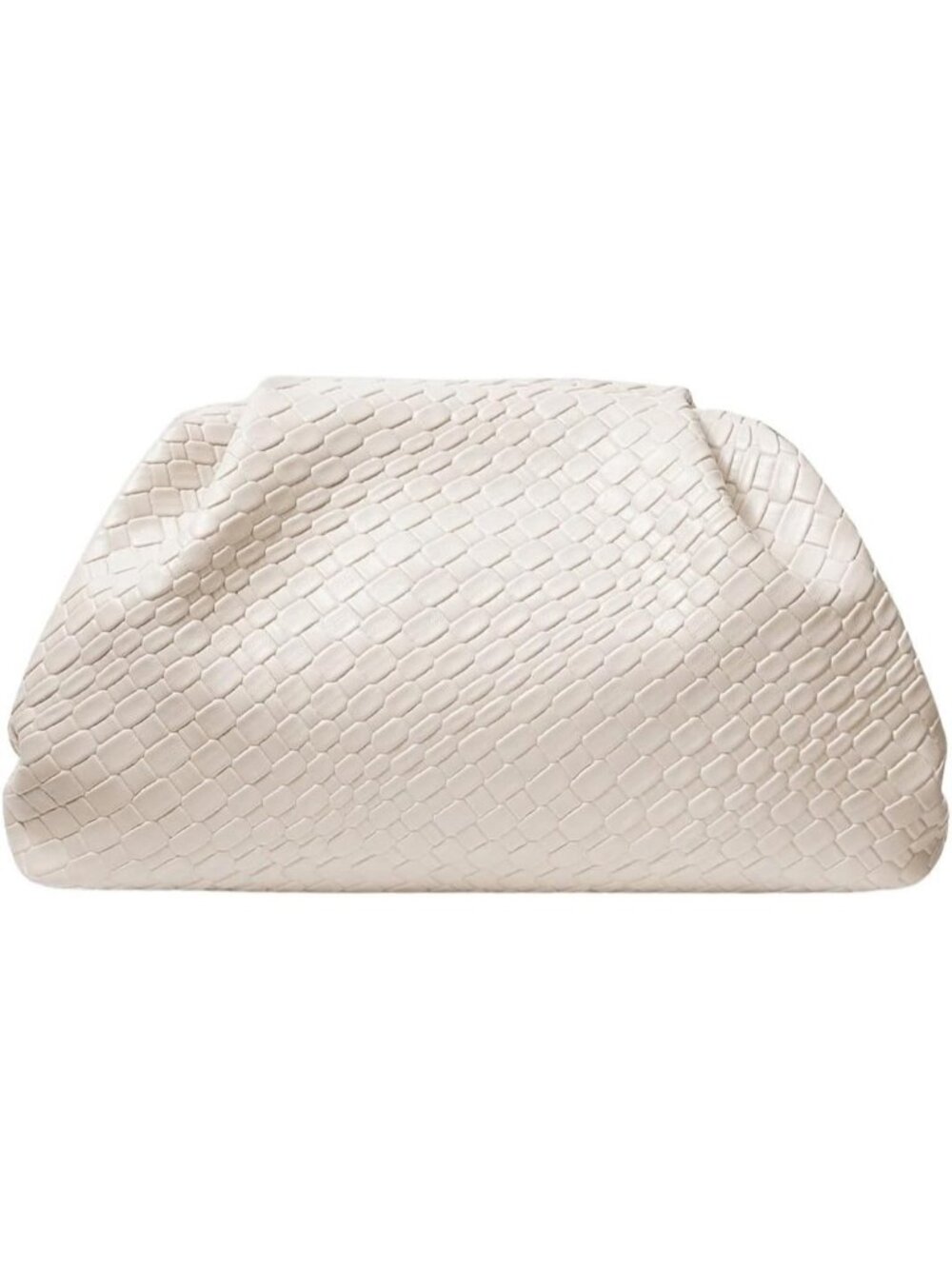 Women's Apricot Straw Woven Faux Pearl Ruched Dumpling Clutch Evening Bag Purse